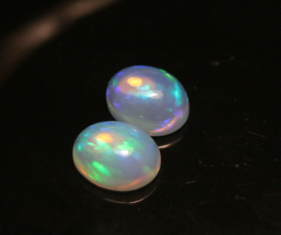 4ct Welo Crystal Opal Cabochon - Neon Oval Pair AAA Jelly Opal 10x8mm