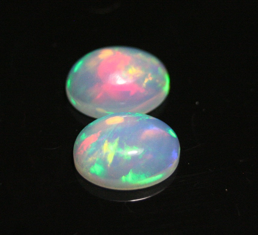 2.3ct Welo Crystal Opal Cabochon - Rainbow Oval Pair AAA Jelly Opal 9x7mm