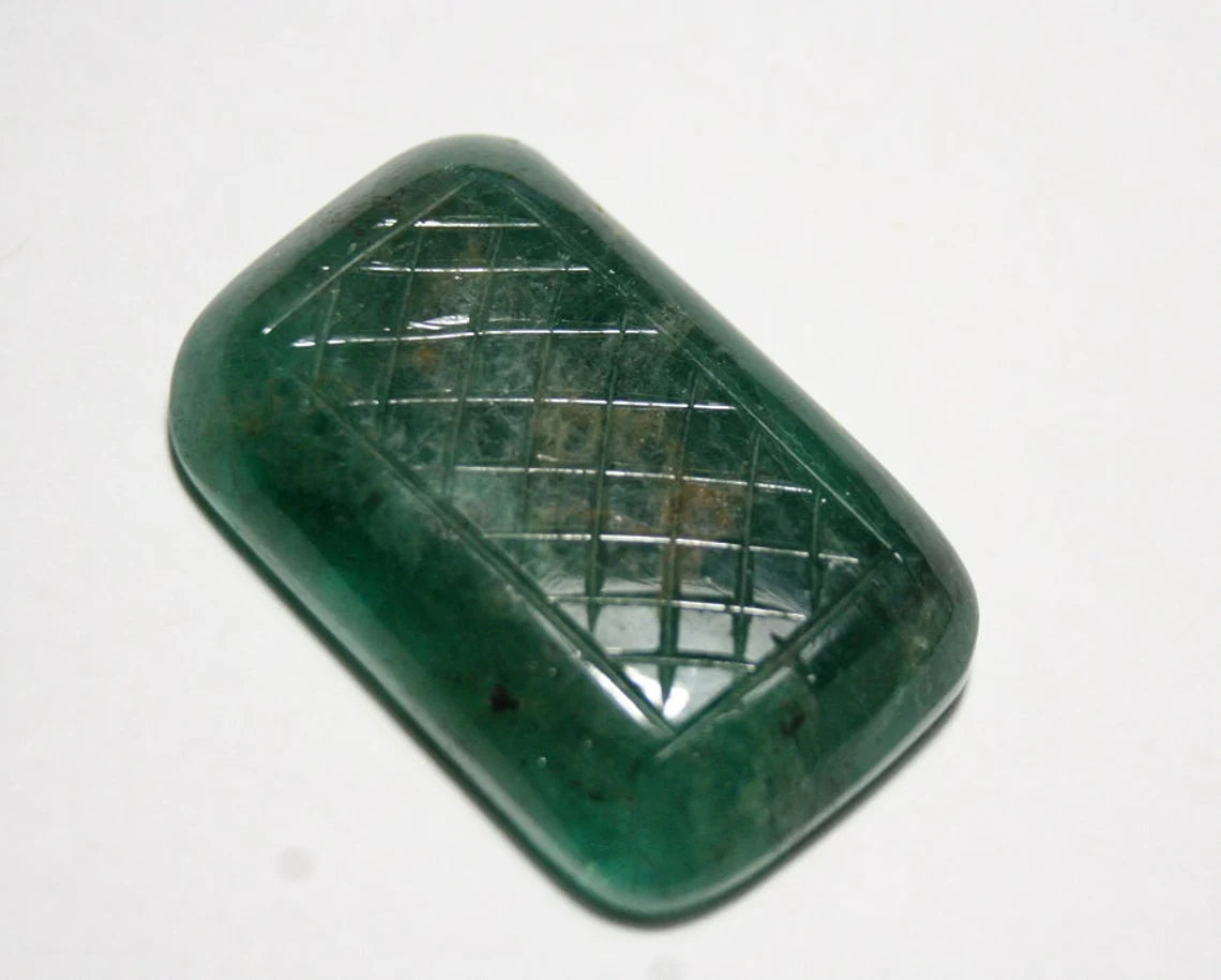 Zambian Emerald Carving 63.7ct Stunning Floral Pattern Natural Emerald Carving 34x22mm