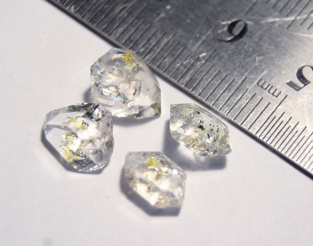 6.55ct Rare Fluorescent Petroleum Enhydro Oil Diamond Quartz Crystal 4pc Lot