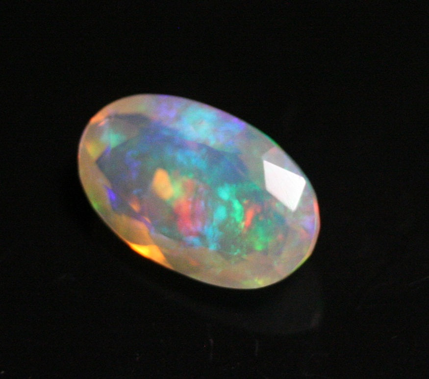 Faceted Welo Opal 2.1ct Rainbow Blaze AAA Natural Crystal Jelly Opal 12x7mm - See Video