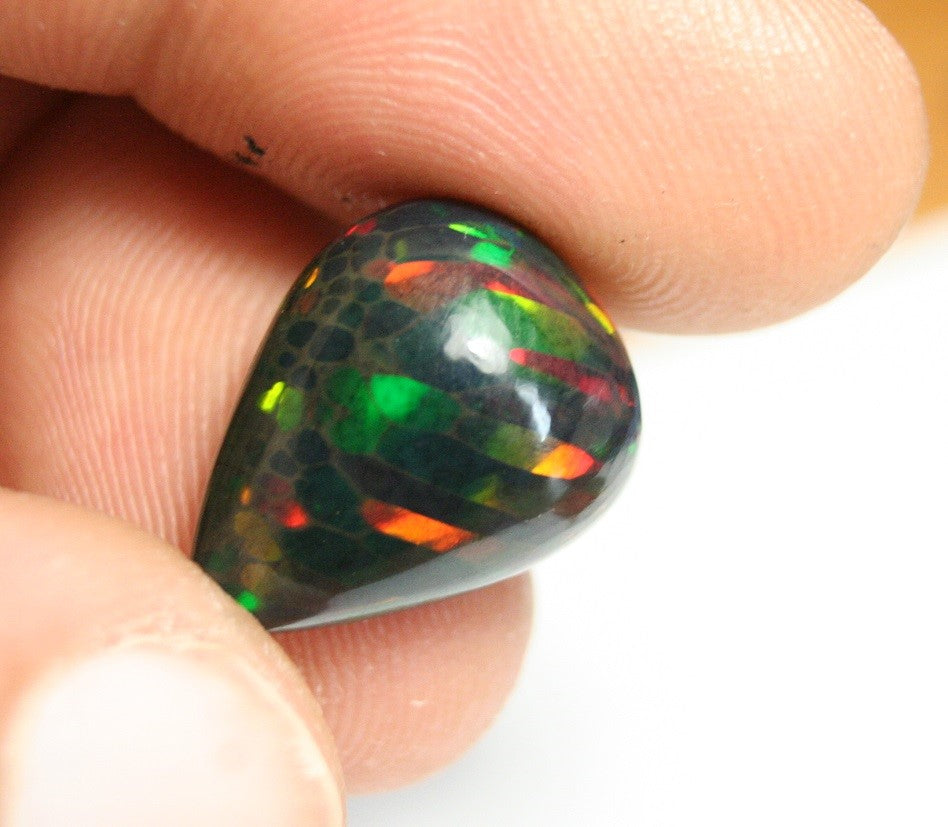 7.6ct Welo Black Opal Cabochon Stretched Honeycomb Natural Ethiopian Opal Video