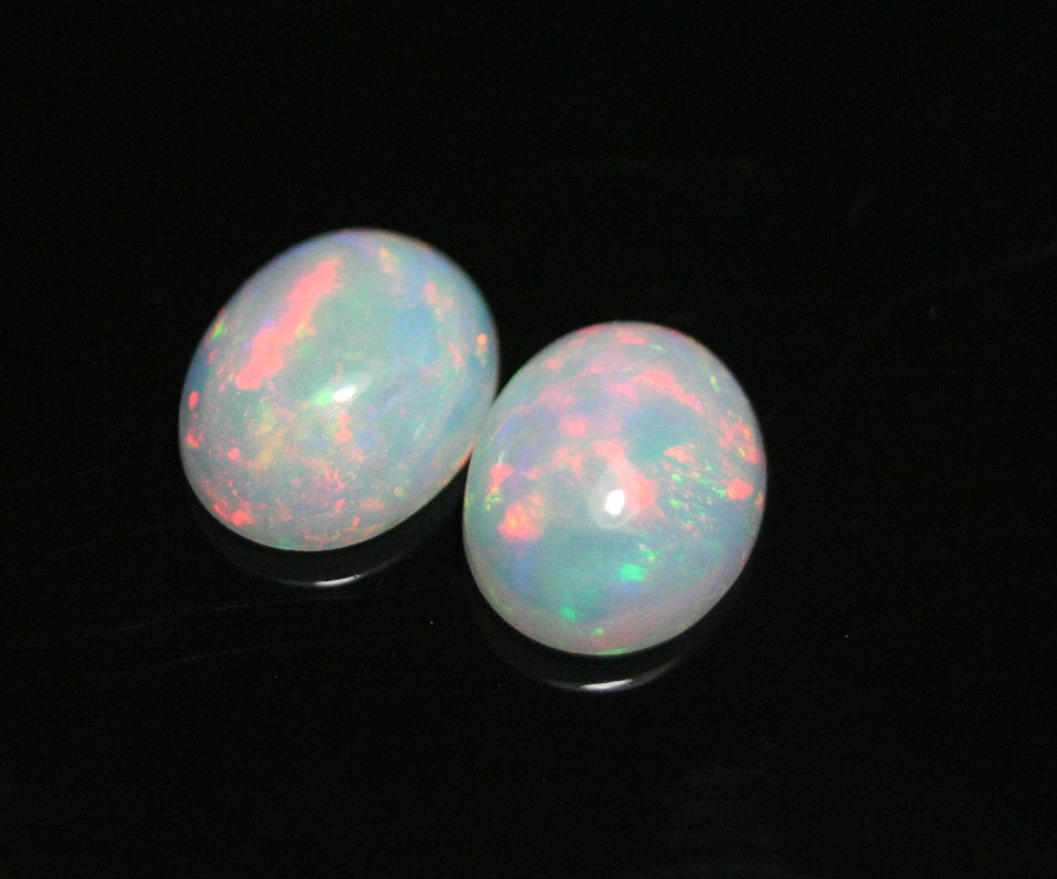 2.45ct Welo Crystal Opal Cabochon - Rainbow Oval Pair AAA Jelly Opal 9x7mm