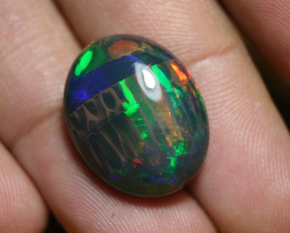 17.2ct Welo Black Opal Cabochon Rare Beetle Back Flash AAAA Opal See Video