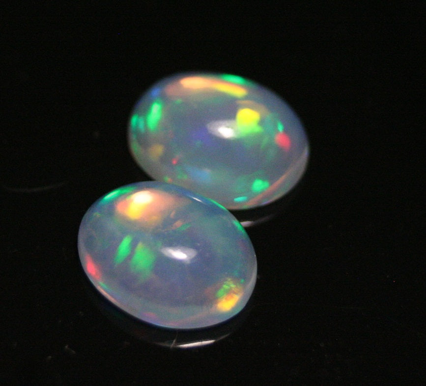 3.4ct Welo Crystal Opal Cabochon - Rainbow Oval Pair AAA Jelly Opal 10x8mm