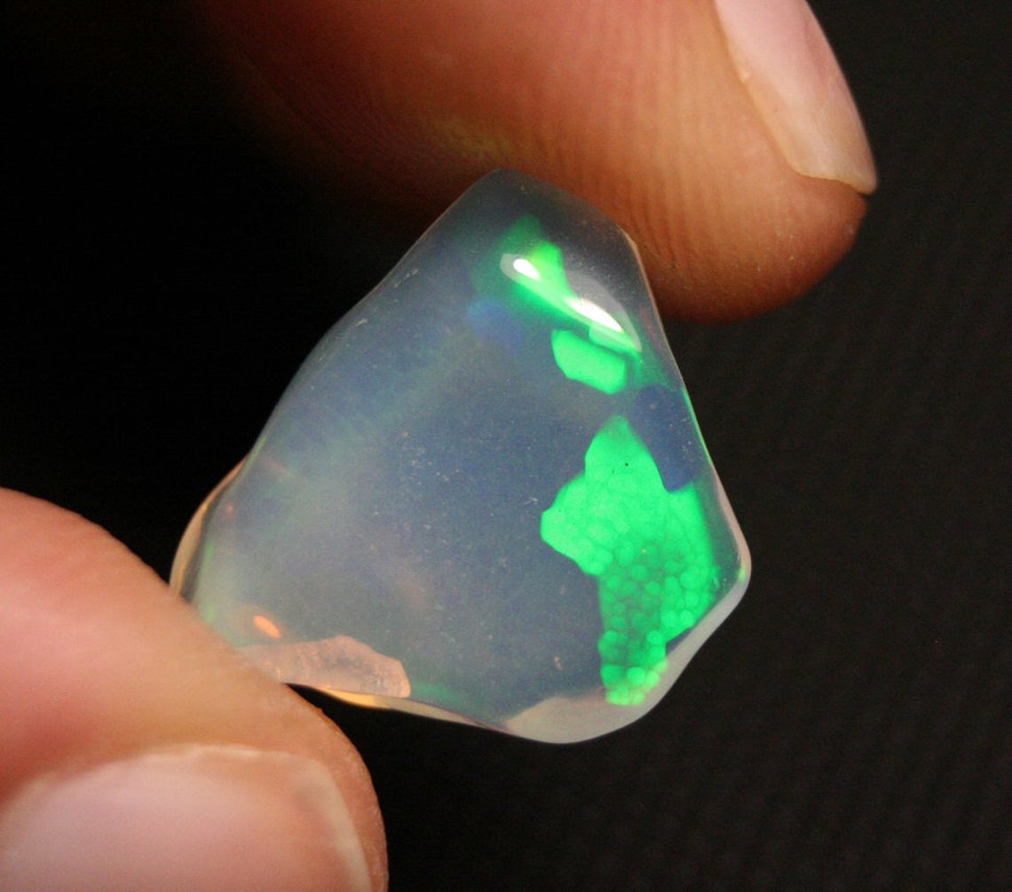 7.34ct Welo Carved Crystal Opal - Neon Harlequin AAA Jelly Opal - See Video