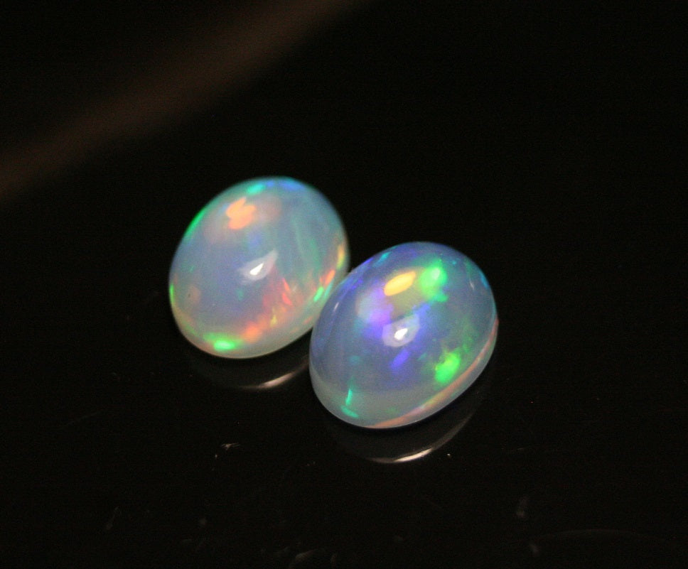 4ct Welo Crystal Opal Cabochon - Neon Oval Pair AAA Jelly Opal 10x8mm