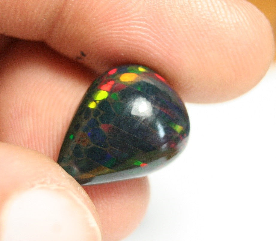 7.6ct Welo Black Opal Cabochon Stretched Honeycomb Natural Ethiopian Opal Video