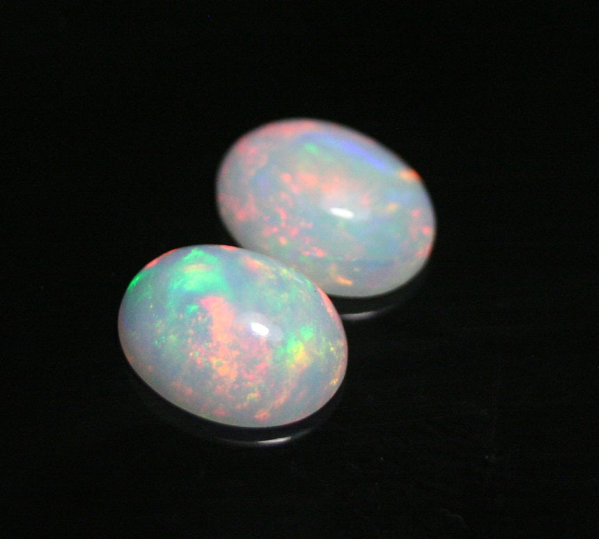 2.45ct Welo Crystal Opal Cabochon - Rainbow Oval Pair AAA Jelly Opal 9x7mm