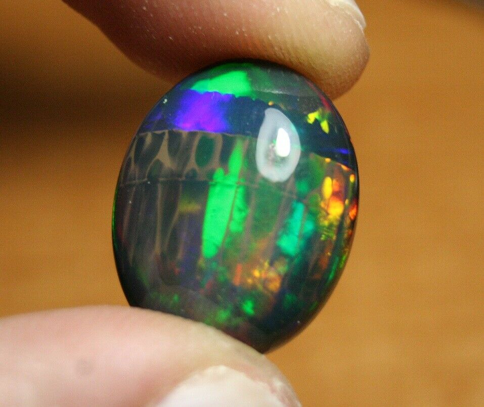 17.2ct Welo Black Opal Cabochon Rare Beetle Back Flash AAAA Opal See Video