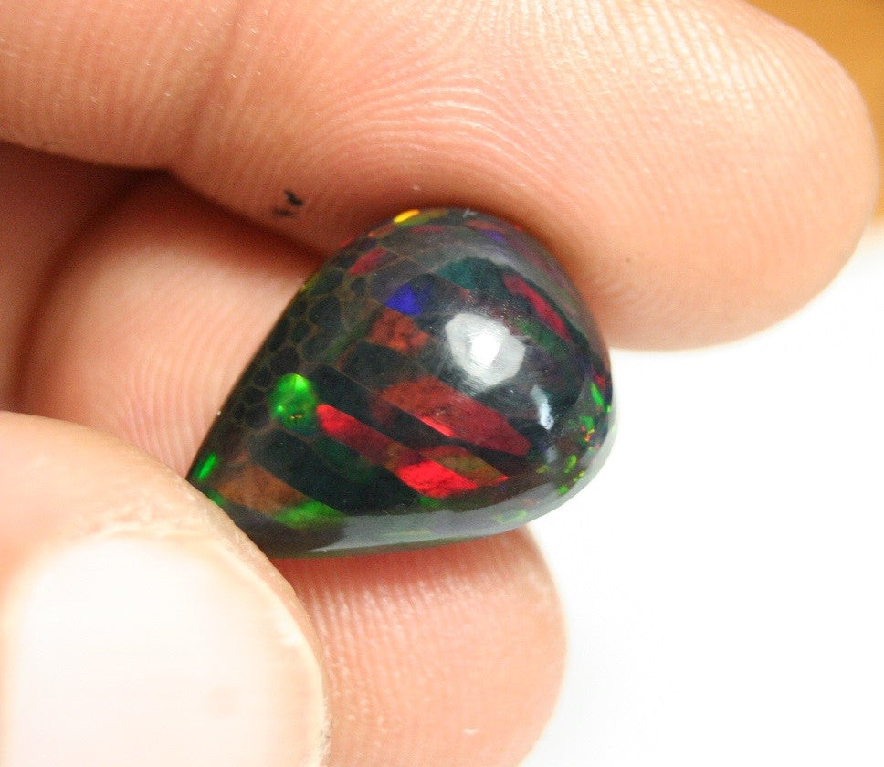 7.6ct Welo Black Opal Cabochon Stretched Honeycomb Natural Ethiopian Opal Video