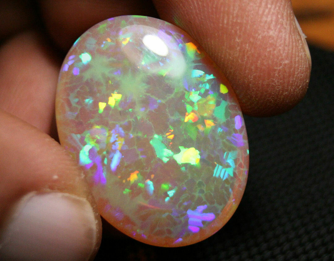 Welo Honey Opal Cabochon 32ct Psychedelic Blaze Natural Opal Ethiopia See Video