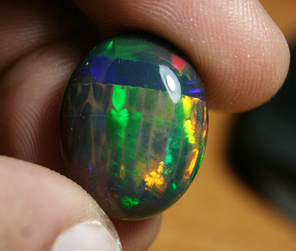 17.2ct Welo Black Opal Cabochon Rare Beetle Back Flash AAAA Opal See Video